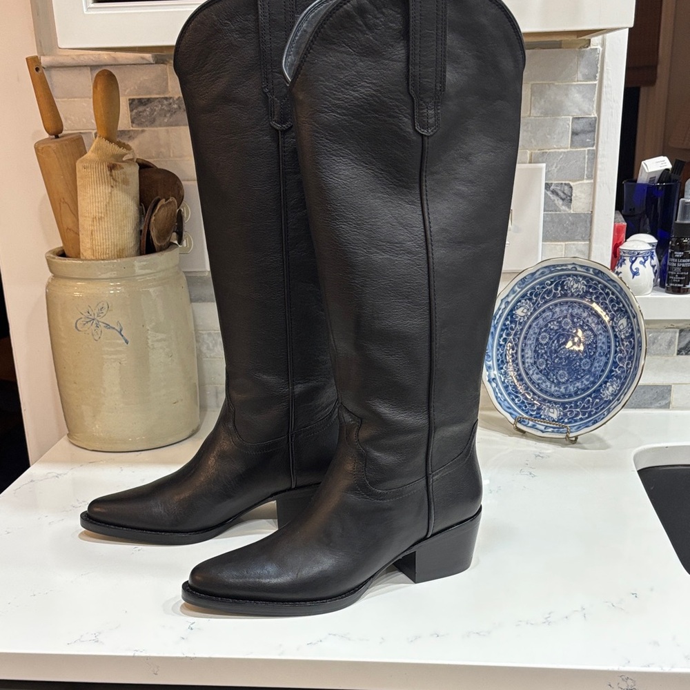 Quince Black Leather Western Style Boots